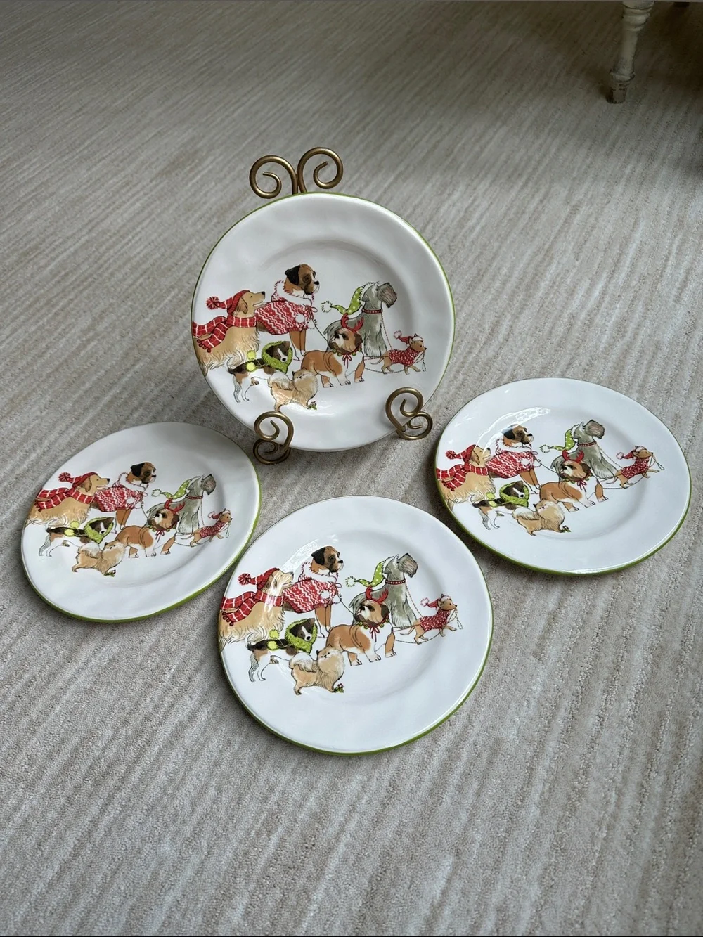 Set of 4 PIER 1 Park Avenue Holiday Puppies Salad Plates Ironstone 8 3/4”